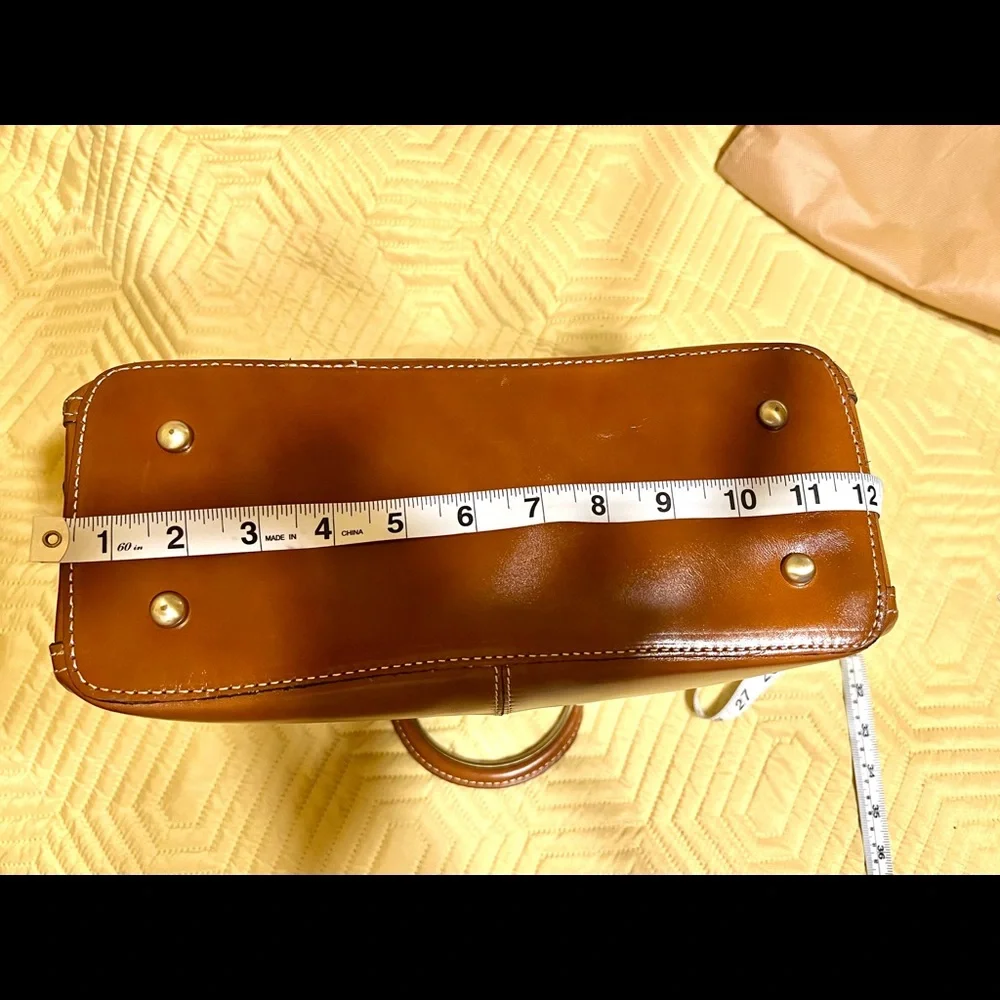 Patricia Nash Saddle Brown Leather Satchel with Gold Ring Handles